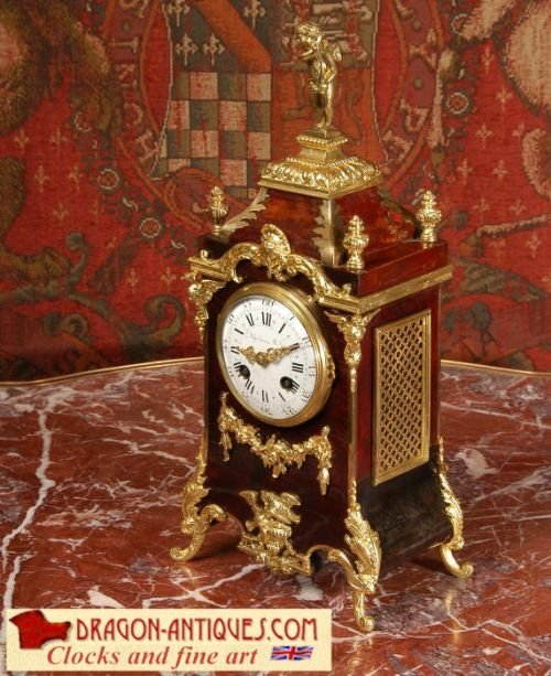 Antique French Shell Veneer and Ormolu  Boudoir Table Clock, French - Circa 1865.